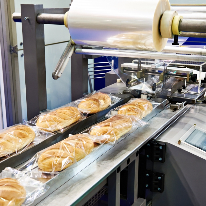 Máquina de embalagem de pão em linha de produção com soluções antiestáticas